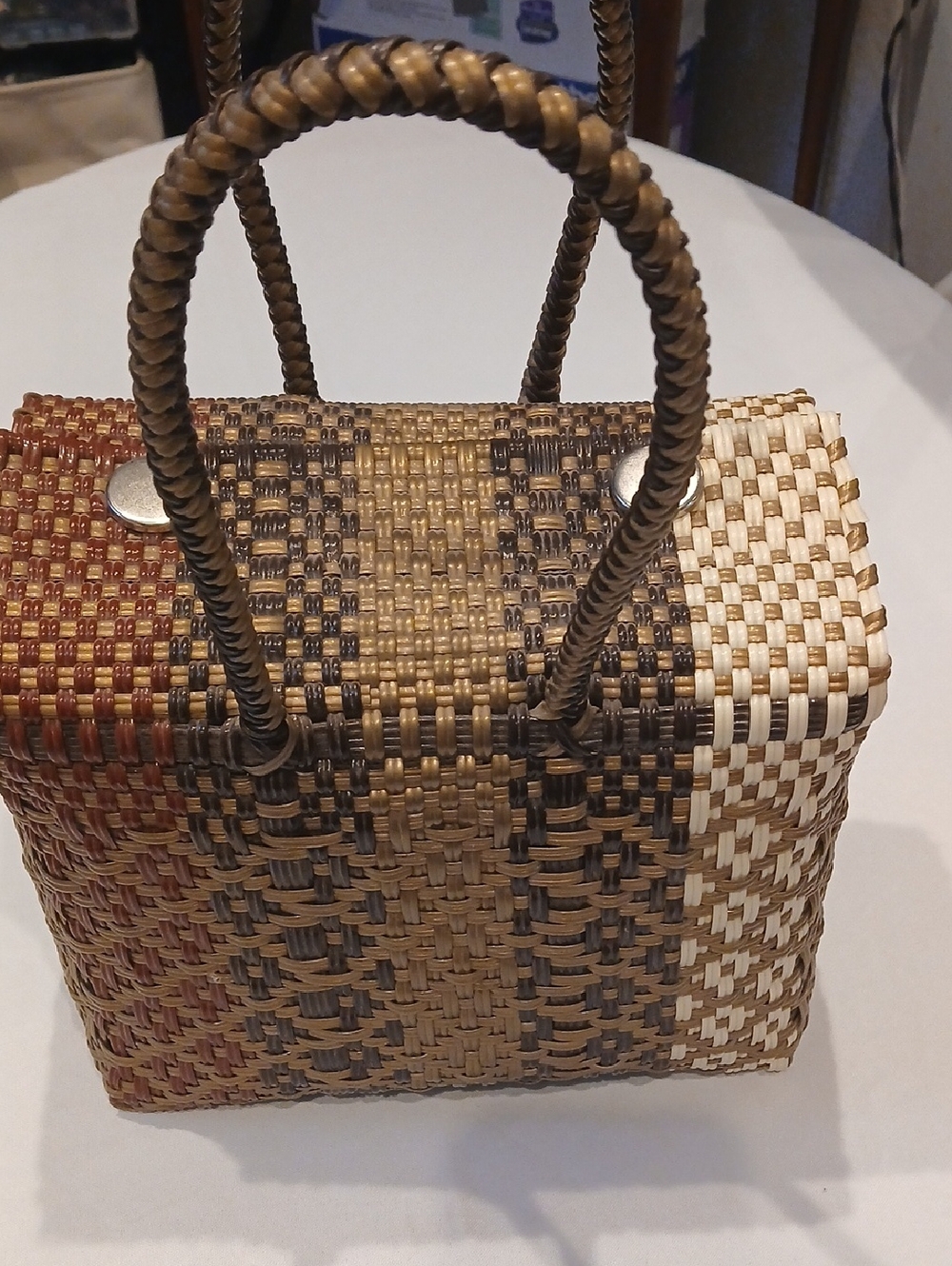 Woven Multi-Color Straw Tote Bag with Dual Handles
